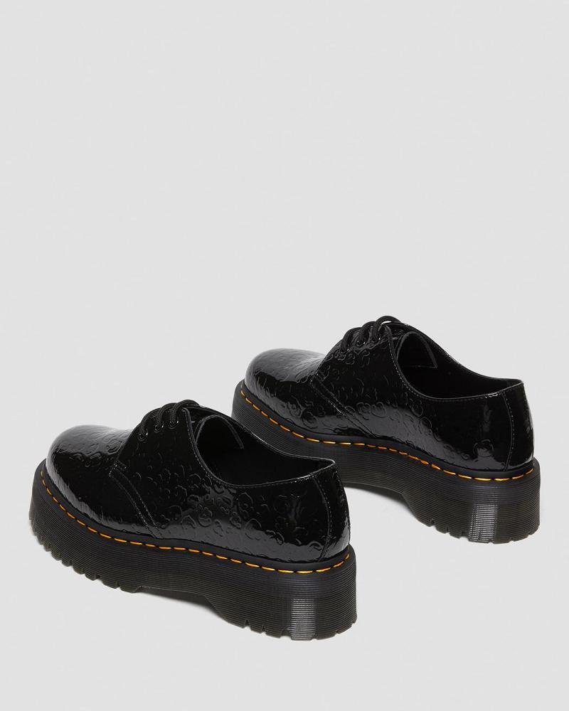 Men's Dr Martens 1461 Leopard Emboss Patent Leather Platform Shoes Black | AU 620JPQ